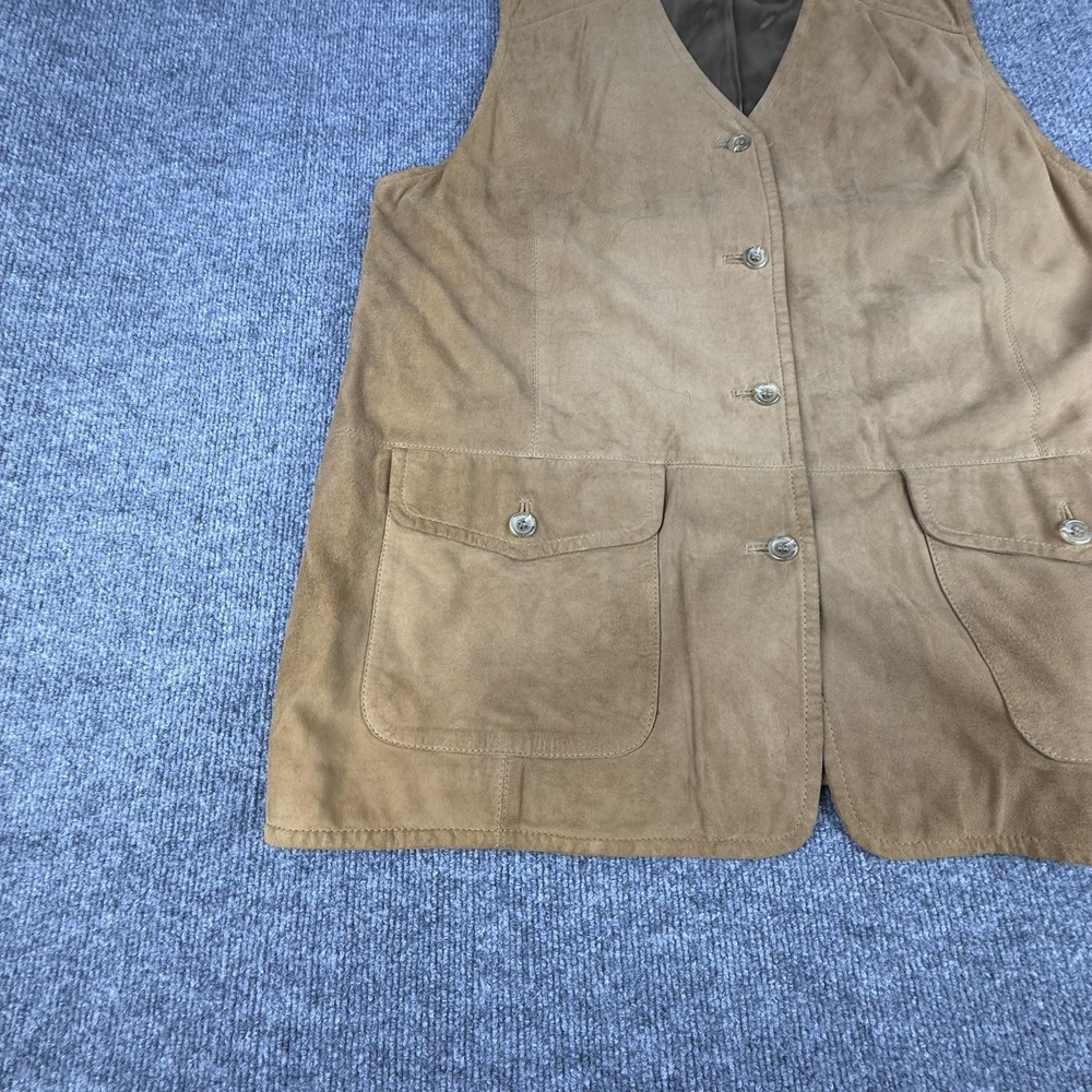 Elisabeth Vest Womens 1X Brown Suede Button Front Long Lined Pockets Casual - Picture 3 of 15